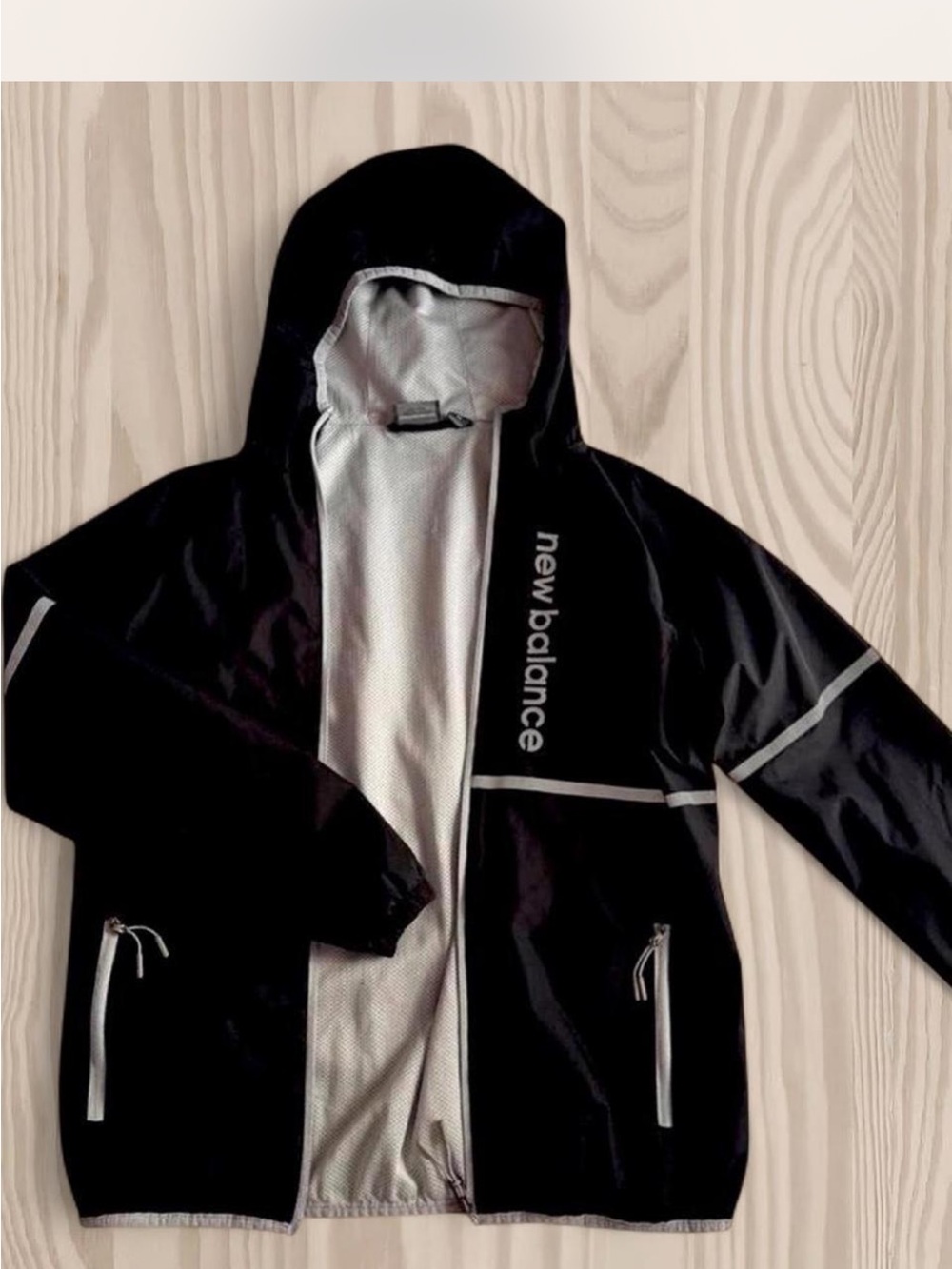 New Balance Black Performance Hooded Jacket with Silver Accents